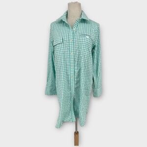 Vineyard Vines Performance Gingham Shirt Dress Tunic Teal Women Sz 8 Coverup